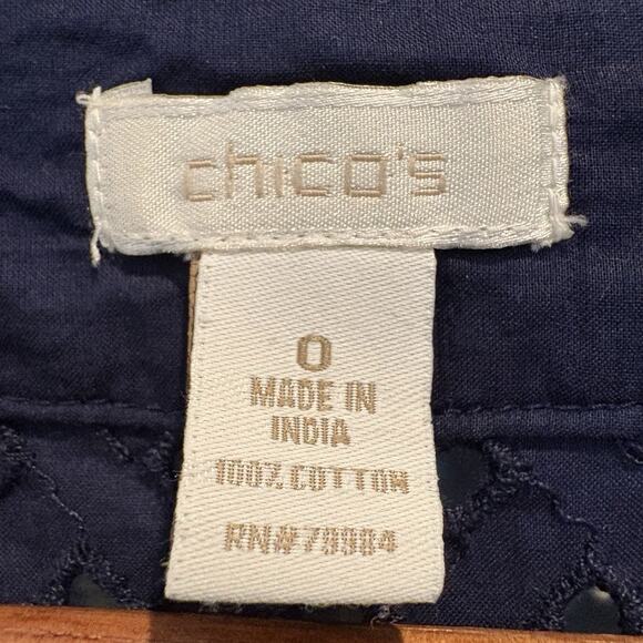 Chico’s Jacket Small (0) Navy Blue Eyelet Studded Open Front Sailor‎ Nautical - Picture 2 of 11